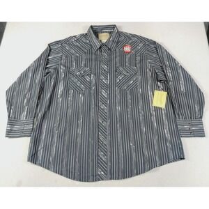 Wrangler Shirt Mens 2XL Black Stripe Long Sleeve Western Pearl Snap Rodeo PBR